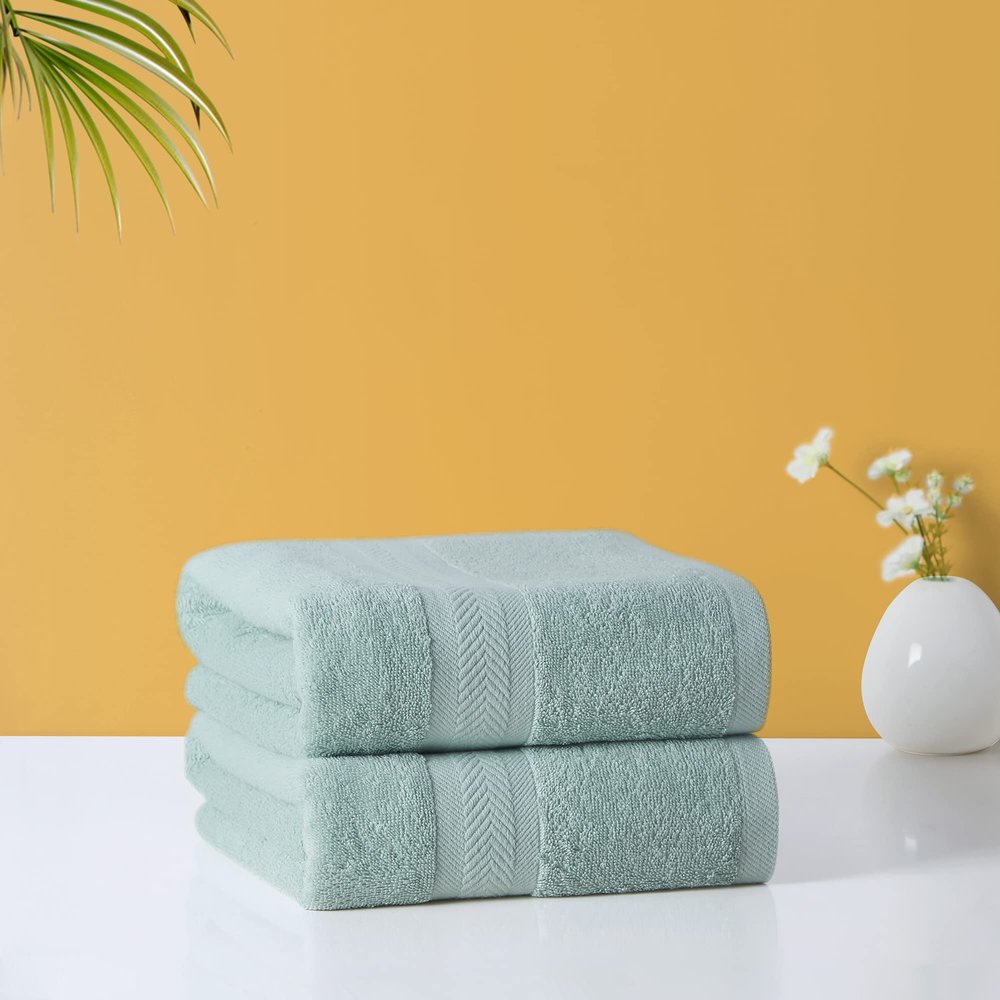 Acanva Organic Cotton Bath Sheets Soft Hotel Spa Bathroom Towel Set, 27" x 54", Green, 2 Pack