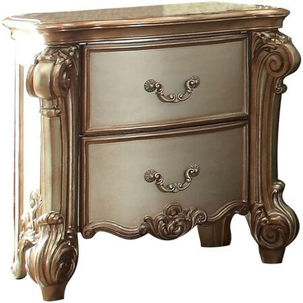 34" X 20" X 30" Gold Patina & Bone Patina Nightstand