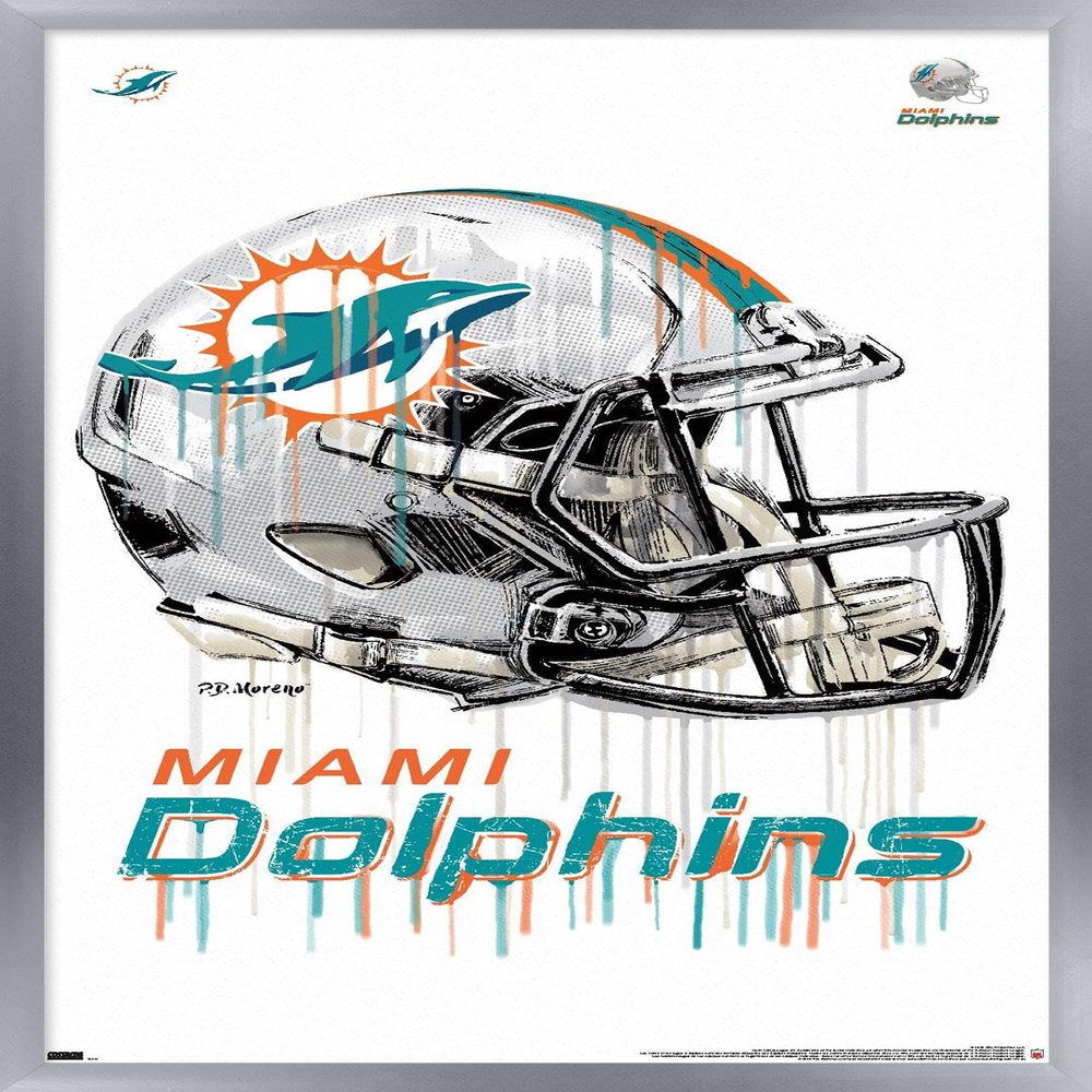 Trends International NFL Miami Dolphins - Drip Helmet 20 Wall Poster, 22.375" x 34", Silver Framed Version