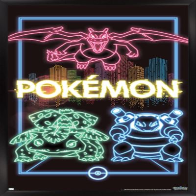Trends International Pokmon - Neon Group Wall Poster, 14.725" x 22.375", Black Framed Version