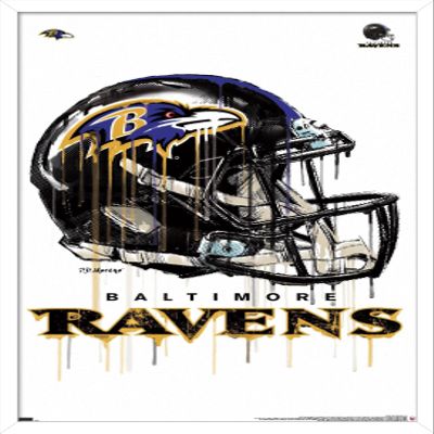 Trends International NFL Baltimore Ravens - Drip Helmet 20 Wall Poster, 14.725" x 22.375", White Framed Version