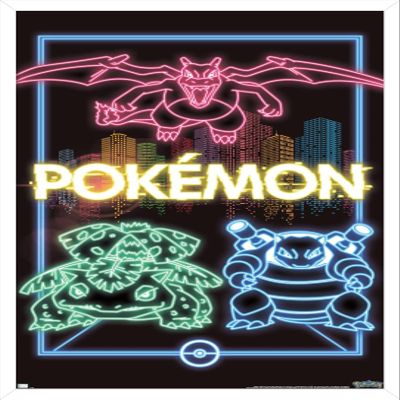 Trends International Pokmon - Neon Group Wall Poster, 14.725" x 22.375", White Framed Version