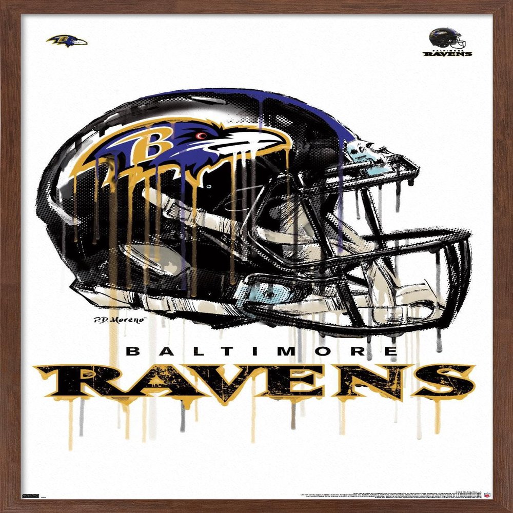 Trends International NFL Baltimore Ravens - Drip Helmet 20 Wall Poster, 14.725" x 22.375", Mahogany Framed Version
