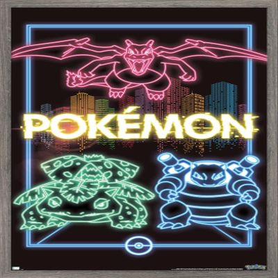Trends International Pokmon - Neon Group Wall Poster, 14.725" x 22.375", Barnwood Framed Version