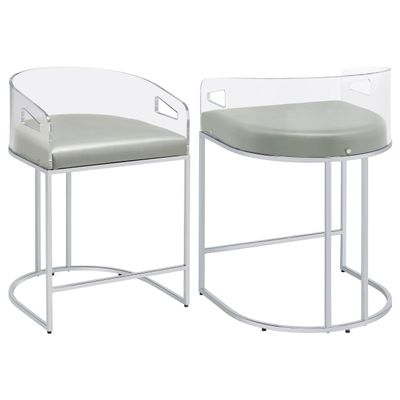 Coaster Home Furnishings - Thermosolis - Acrylic Counter Stools (Set of 2) - U-Shaped Leg, Leatherette Padded Seats, Low Back - Kitchen & Dining - Chrome - 183405