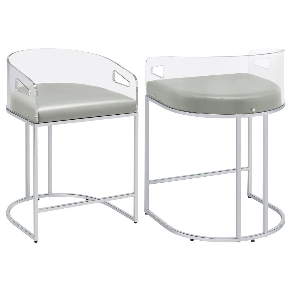 Coaster Home Furnishings - Thermosolis - Acrylic Counter Stools (Set of 2) - U-Shaped Leg, Leatherette Padded Seats, Low Back - Kitchen & Dining - Chrome - 183405