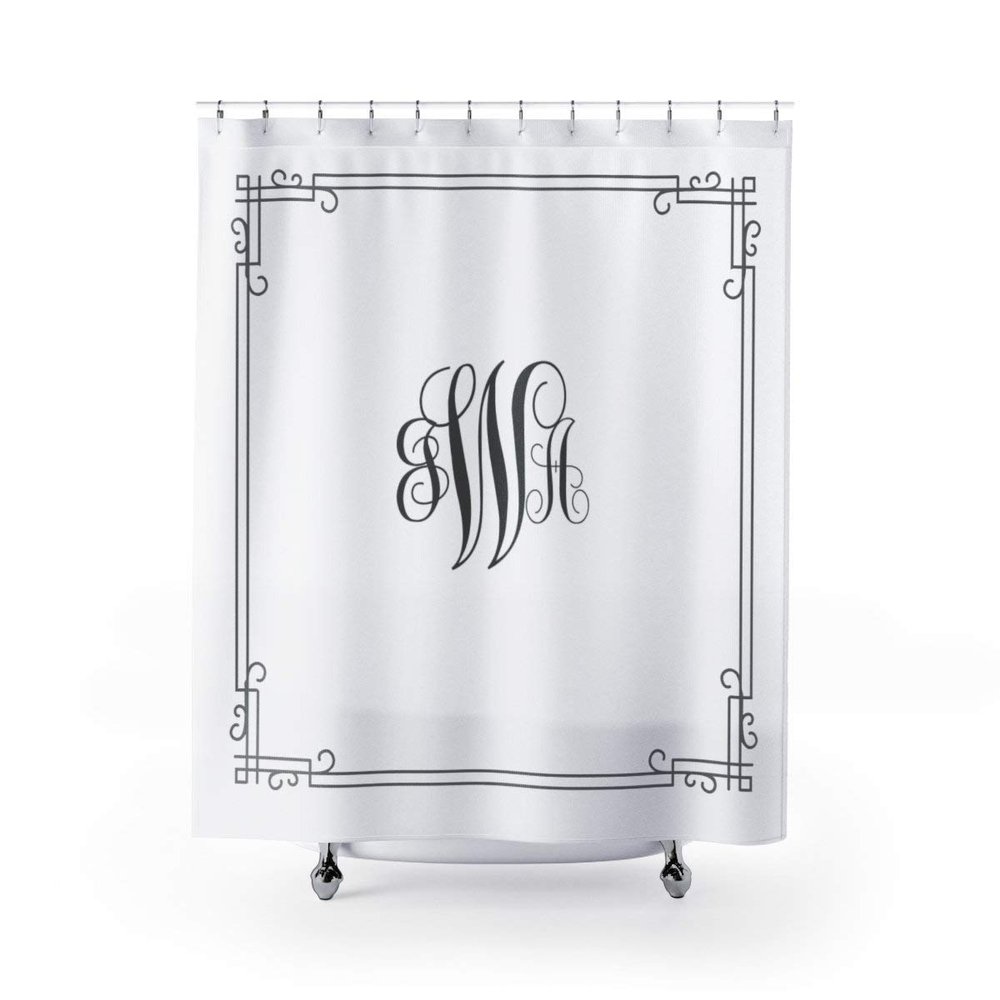 Lplpol Elegant Monogrammed Shower Curtain, Unique and Personalized Bathroom Decor with Your own Monogram with 12 Hooks 72" x 72"