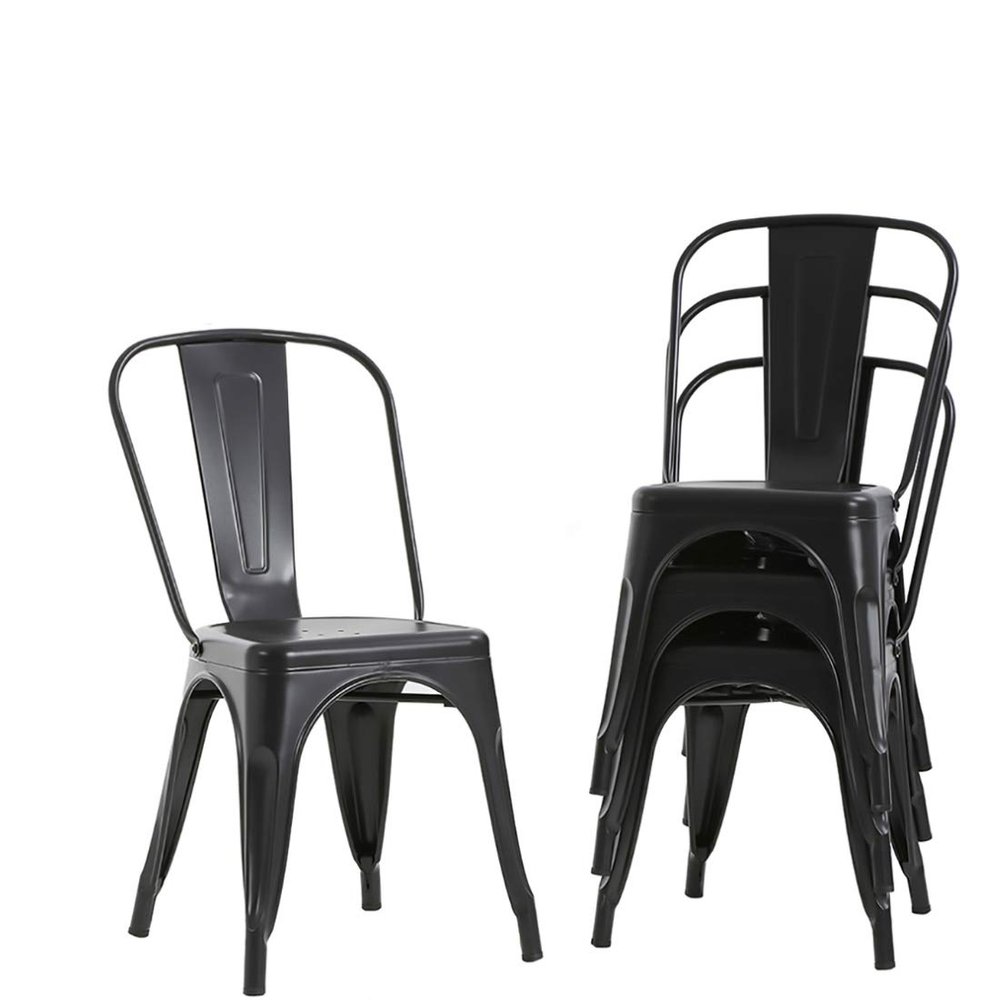 Best Home Product Metal Chairs Set of 4 for Dining Room Metal Bar Stools with Back Trattoria Chairs 18 Inch Seat Width Industrial Chair No Arms Tolix Stool 330LBS Weight Capacity,Black