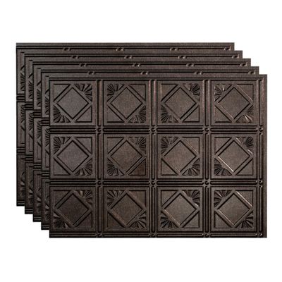 FASDE Traditional Style/Pattern 4 Decorative Vinyl 18in x 24in Backsplash Panel in Smoked Pewter (5 Pack)