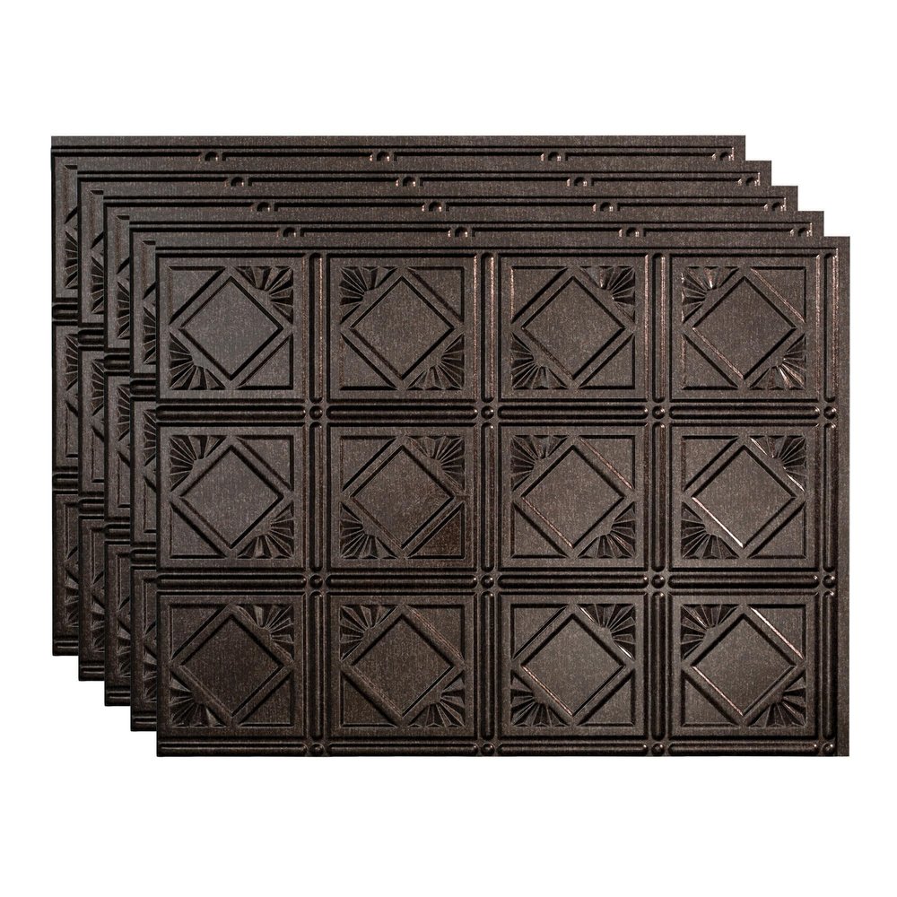 FASDE Traditional Style/Pattern 4 Decorative Vinyl 18in x 24in Backsplash Panel in Smoked Pewter (5 Pack)