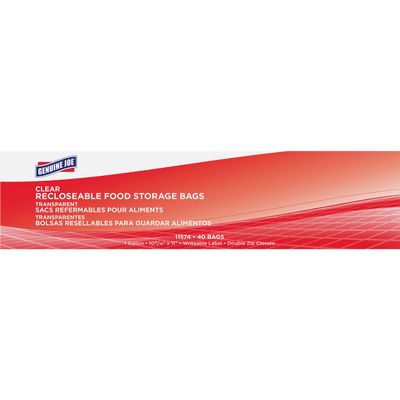Genuine Joe Gallon Recloseable Food Storage Bag with Writeable Label, Double Zip Closure, 1.75 mil (44 Micron) Thickness, Clear, 40 / Box, 9 Count