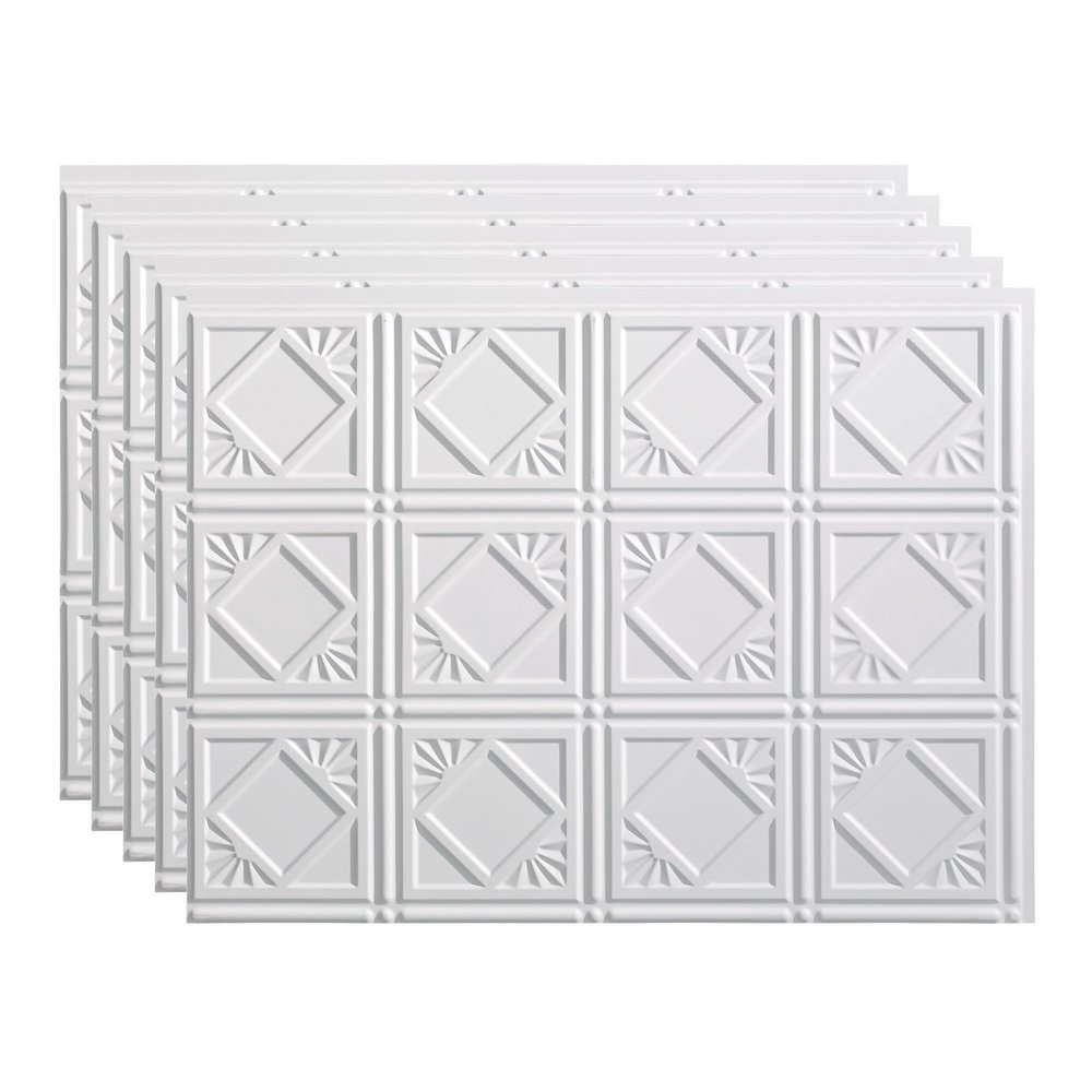 FASDE Traditional Style/Pattern 4 Decorative Vinyl 18in x 24in Backsplash Panel in Matte White (5 Pack)