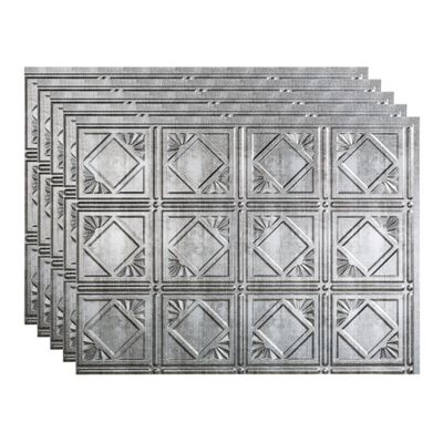 FASDE Traditional Style/Pattern 4 Decorative Vinyl 18in x 24in Backsplash Panel in Crosshatch Silver (5 Pack)