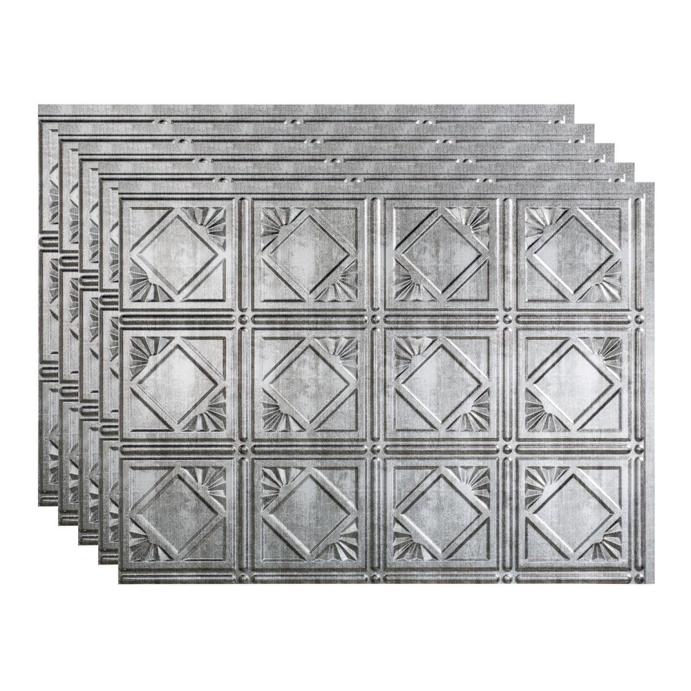 FASDE Traditional Style/Pattern 4 Decorative Vinyl 18in x 24in Backsplash Panel in Crosshatch Silver (5 Pack)