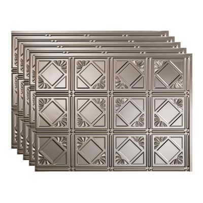 FASDE Traditional Style/Pattern 4 Decorative Vinyl 18in x 24in Backsplash Panel in Brushed Nickel (5 Pack)