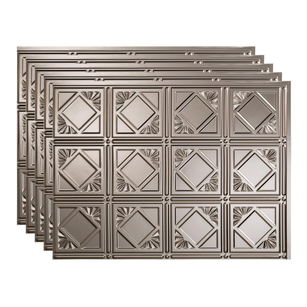 FASDE Traditional Style/Pattern 4 Decorative Vinyl 18in x 24in Backsplash Panel in Brushed Nickel (5 Pack)