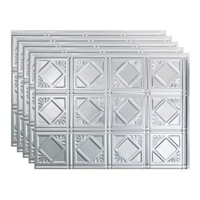 FASDE Traditional Style/Pattern 4 Decorative Vinyl 18in x 24in Backsplash Panel in Brushed Aluminum (5 Pack)
