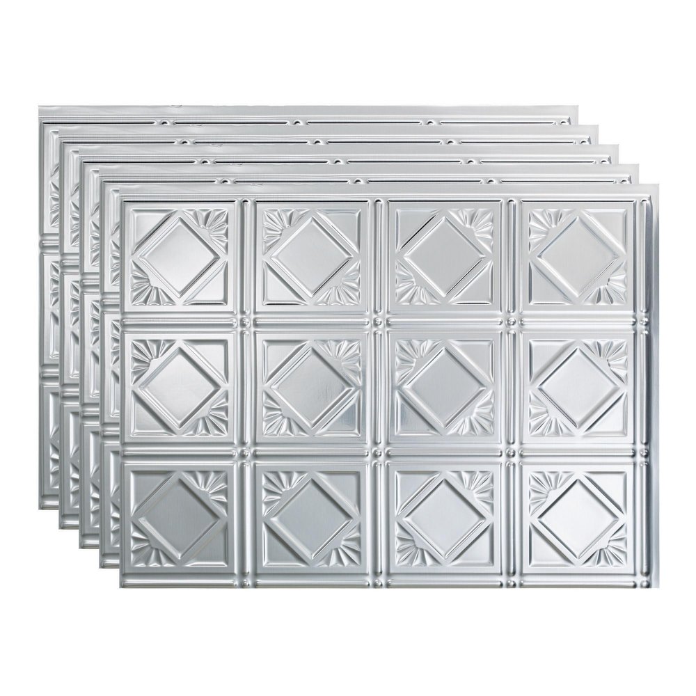 FASDE Traditional Style/Pattern 4 Decorative Vinyl 18in x 24in Backsplash Panel in Brushed Aluminum (5 Pack)