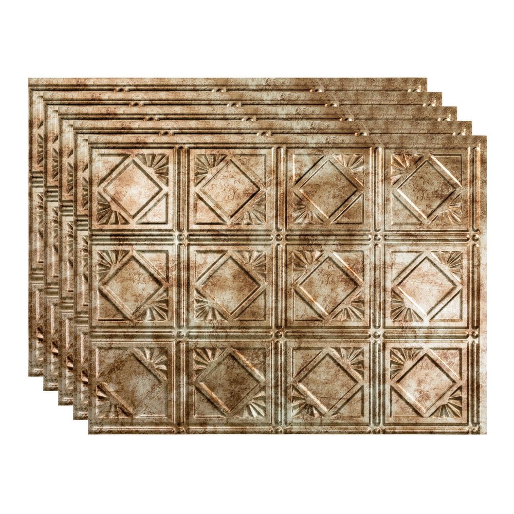 FASDE Traditional Style/Pattern 4 Decorative Vinyl 18in x 24in Backsplash Panel in Bermuda Bronze (5 Pack)