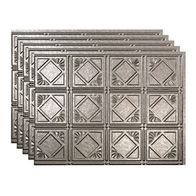 FASDE Traditional Style/Pattern 4 Decorative Vinyl 18in x 24in Backsplash Panel in Galvanized Steel (5 Pack)