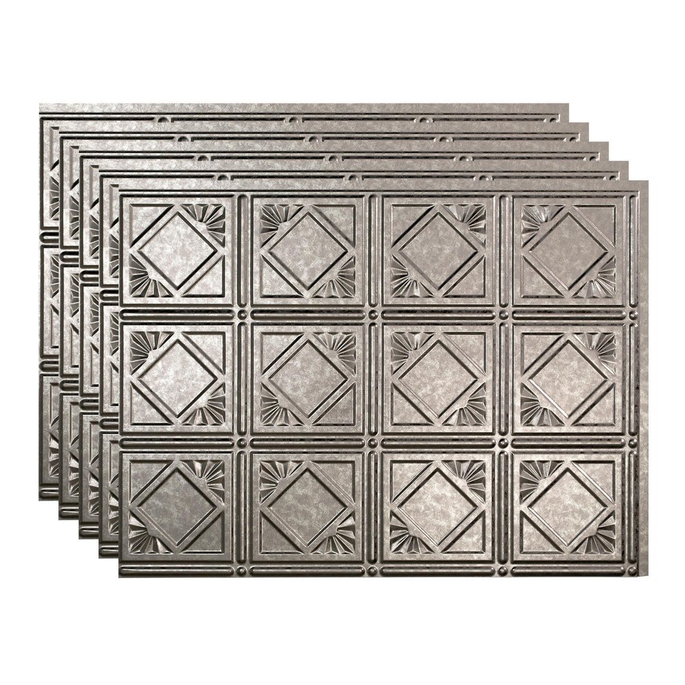 FASDE Traditional Style/Pattern 4 Decorative Vinyl 18in x 24in Backsplash Panel in Galvanized Steel (5 Pack)