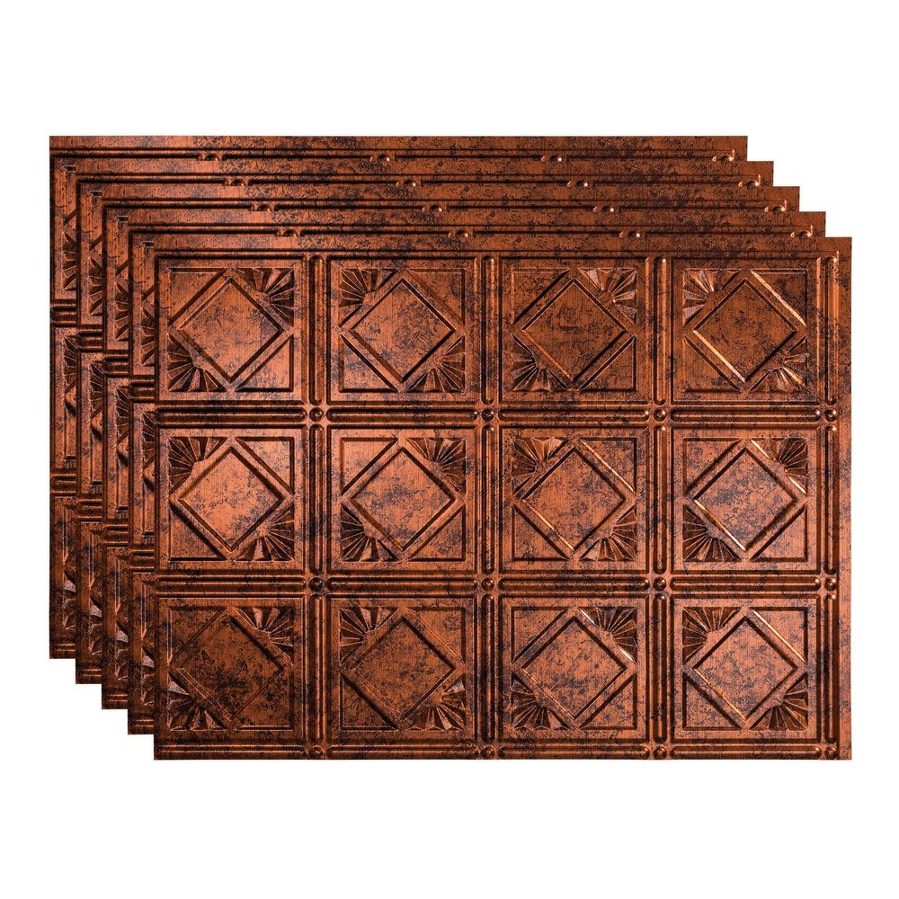 FASDE Traditional Style/Pattern 4 Decorative Vinyl 18in x 24in Backsplash Panel in Moonstone Copper (5 Pack)