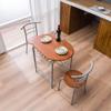 3 Piece Wooden Dining Set Compact 2 Chairs and Table Set with Metal Frame and Wine Rack Bistro Pub Breakfast Space Saving for Apartment and Kitchen (Brown Wood) view 2