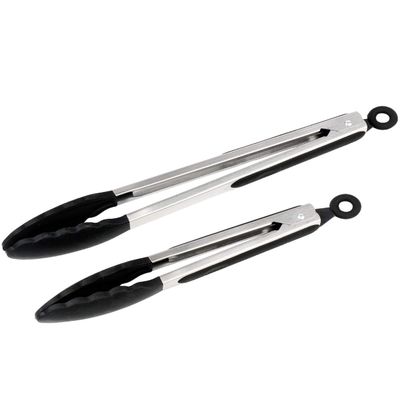 Skosod Silicone Tongs for Cooking with Silicone Tips, Premium Silicone BPA Free Non-Stick Stainless Steel BBQ Cooking Grilling Locking Food Tongs, 9-Inch & 12-InchBlack)