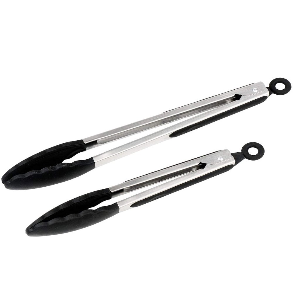 Skosod Silicone Tongs for Cooking with Silicone Tips, Premium Silicone BPA Free Non-Stick Stainless Steel BBQ Cooking Grilling Locking Food Tongs, 9-Inch & 12-InchBlack)