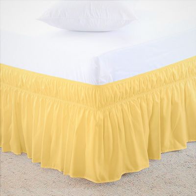 Amuze Bedding Eay Fit Elastic Wrap Around Ruffled Bed Skirt Recron 600 Thread Count(Yellow, Olympic Queen, Drop Length 10 Inches)