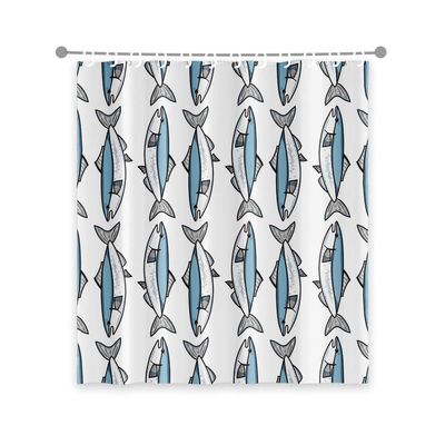 OERJU 72x84inch Cute Animals Cartoon Shower Curtain Blue and White Fishes Funny Scence Style Design Waterproof Fabric Polyester Kids Bathroom Curtain Decor Bath Accessories Durable with Hooks