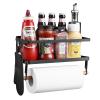 Magnetic Shelf with Paper Towel Holder for Fridge/Washing Machine/Garage, Magnet Kitchen Spice Rack for Refrigerator, Wall Mount Storage Organizers (Black) view 1