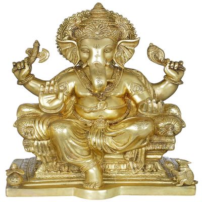 Exotic India King Ganesha Granting Abhaya - Brass Statue