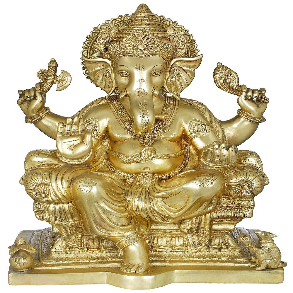 Exotic India King Ganesha Granting Abhaya - Brass Statue