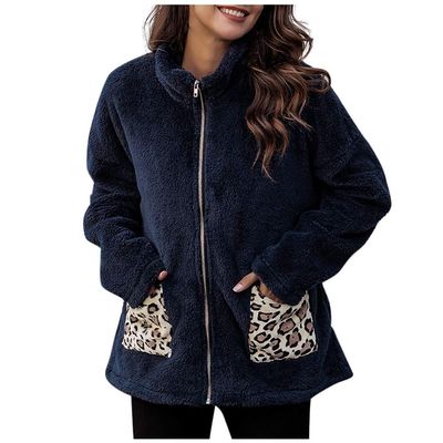 ZBYY Womens Faux Shearling Jacket Casual Lapel Fleece Fuzzy Outwear Shaggy Winter Warm Leopard Cardigan Coat