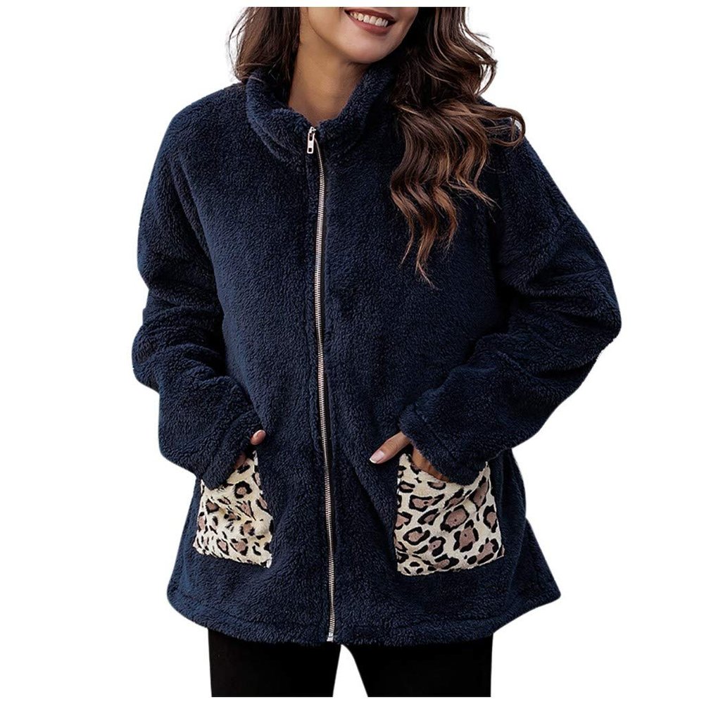 ZBYY Womens Faux Shearling Jacket Casual Lapel Fleece Fuzzy Outwear Shaggy Winter Warm Leopard Cardigan Coat