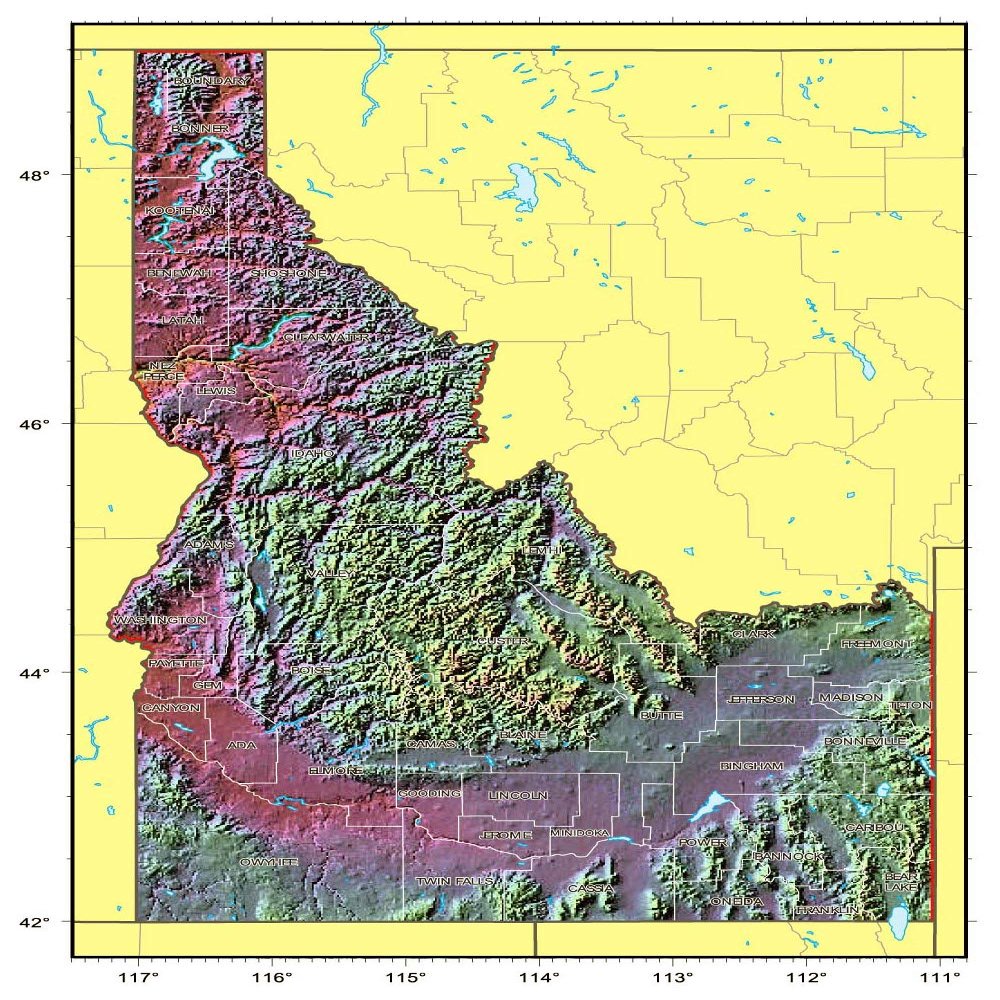 Home Comforts Detailed Relief map of Idaho state-20 Inch by 30 Inch Laminated Poster with Bright Colors and Vivid Imagery-Fits Perfectly in Many Attractive Frames