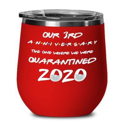 3rd Anniversary Quarantine Wine Tumbler for Wife from Husband The One Where We Were Quarantined 2020 Funny Friends Pandemic Travel Mug 12 oz Insulated