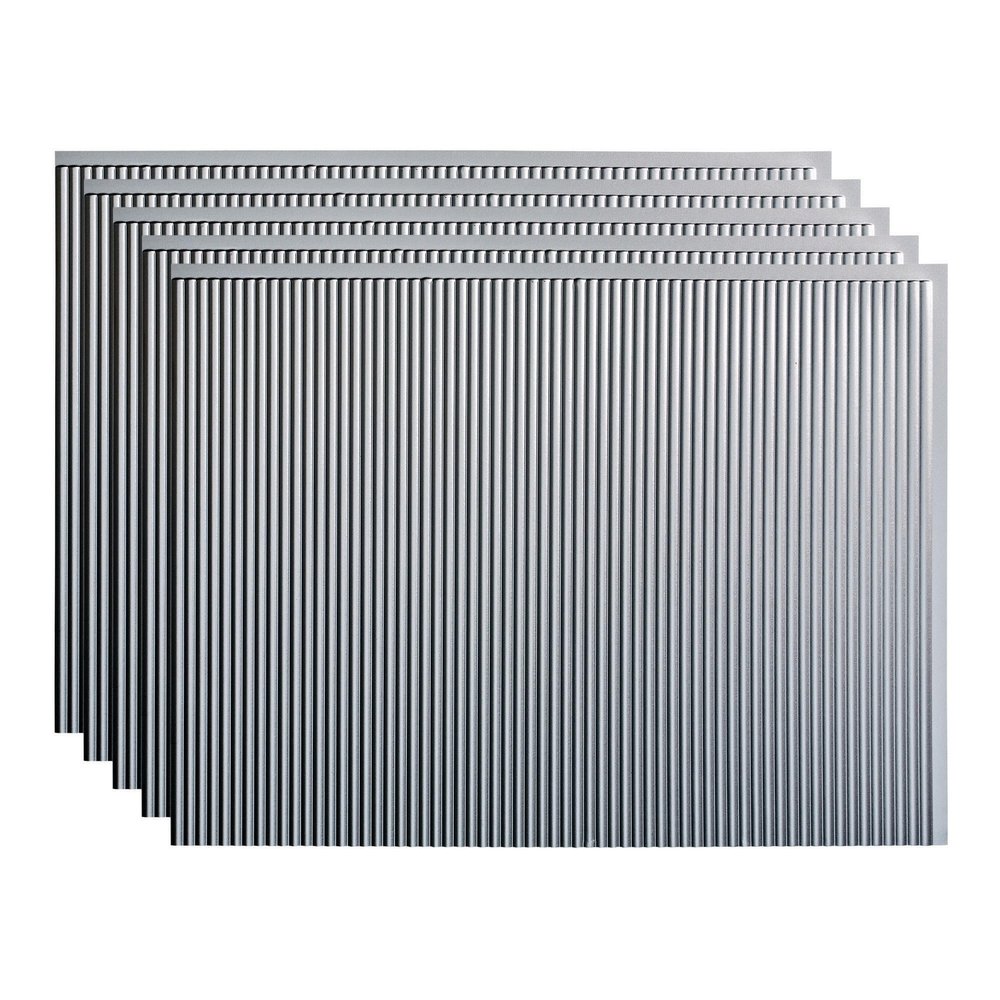 FASDE Rib Decorative Vinyl 18in x 24in Backsplash Panel in Argent Silver (5 Pack)