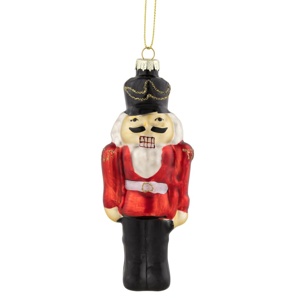 5" Red and Black Nutcracker Hanging Glass Christmas Ornament
