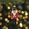 5" Red and Black Nutcracker Hanging Glass Christmas Ornament view 2