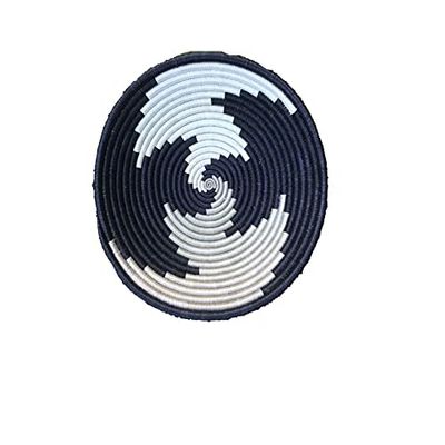 African Basket | Rwanda Basket | Woven Basket | Sweet Grass and Sisal Black white & Gray Swirl - 12" x 3"