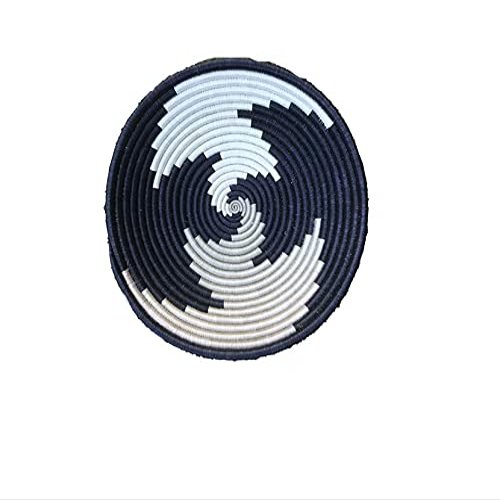 African Basket | Rwanda Basket | Woven Basket | Sweet Grass and Sisal Black white & Gray Swirl - 12" x 3"
