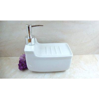 Pangocho Cuboid Ceramic Soap Dispenser, Lotion Bottle with Chrome-Plated Plastic Pump, Kitchen Decoration, Sink Bathroom, Household Items, Easy to Refill (Color : White, Size : 350ml)