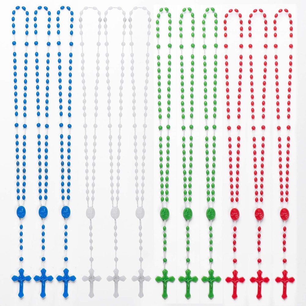 CHENXIN 100 Pack Plastic Rosary Beads, 17 Inch Assorted Color Pearlized Catholic Prayer Bead Bulk Rosaries