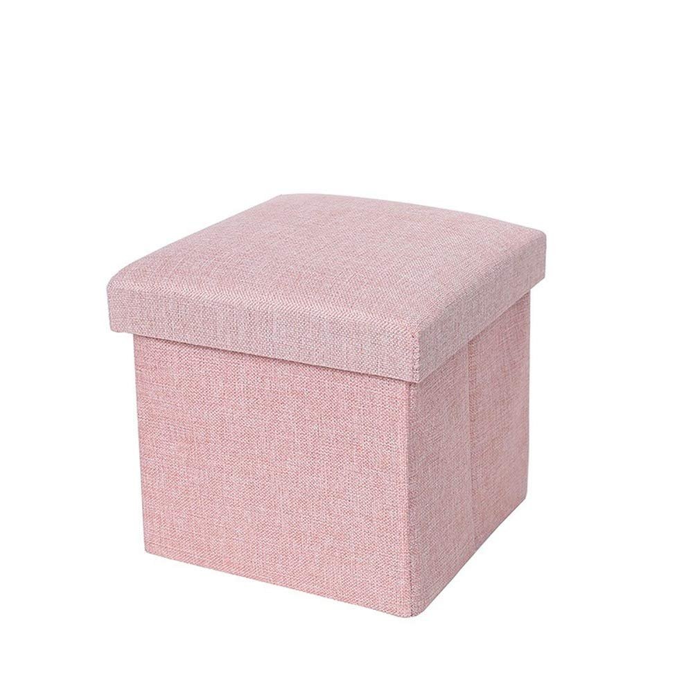 Differeye Foldable Storage Box Multifunctional Cotton and Linen Finishing Box Storage Stool for Shoe Stool Cloth Storage Stool Adult Sit (Pink,503131cm)
