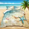 Bedbay Beach Comforter Twin Size Bed Coastal Bedding Set 3 Pieces Soft Microfiber Fluffy Comforter Set Sea Life Starfish Beach Style Comforter Set for All Seasons(Coastal,Twin) view 1