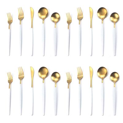 20-Piece Silverware Set,Uniturcky White Gold Stainless Steel Flatware Eating Utensils With Knife Fork Spoon For Home Kitchen Restaurant, Classic Elegant Design Cutlery, Service For 4, Dishwasher Safe