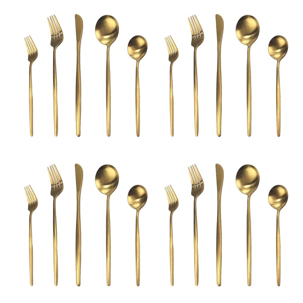 20-Piece Silverware Set,Uniturcky Gold Stainless Steel Flatware Eating Utensils With Knife Fork Spoon For Home Kitchen Restaurant, Classic Elegant Design Cutlery, Service For 4, Dishwasher Safe