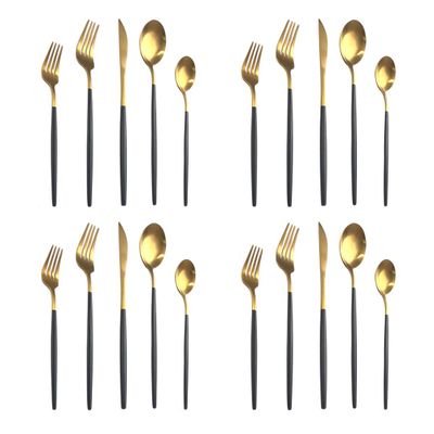 20Pcs Silverware Set For 4, Uniturcky Black Gold Stainless Steel Flatware, Knifes Forks Spoons Set For Home Kitchen Restaurant, Dishwasher Safe